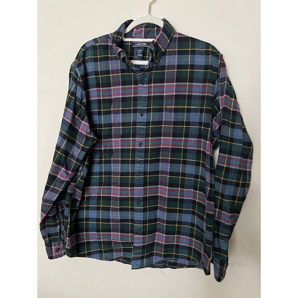 Men's Flannel Lands End Plaid Shirt Size‎ Large